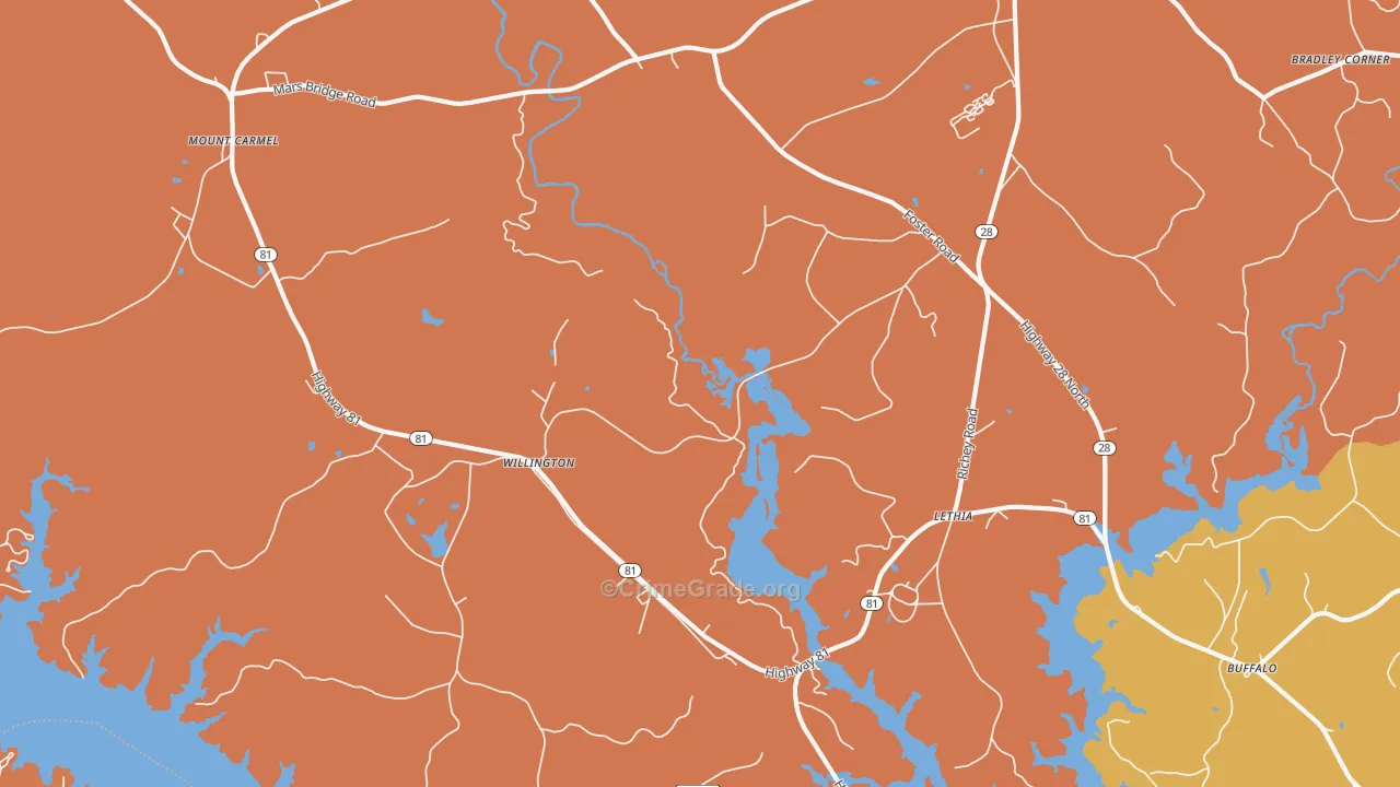 Willington, SC Map of Burglary Rates