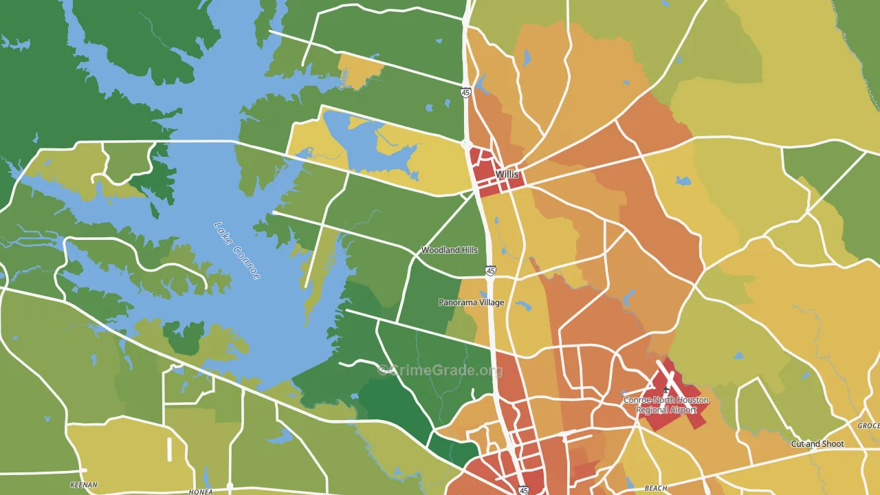 Willis, TX Map of Burglary Rates