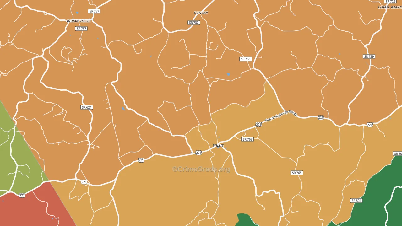 Willis, VA Map of Burglary Rates