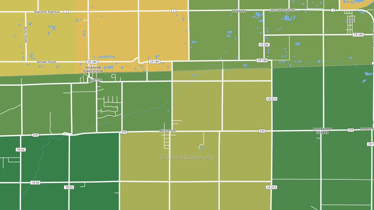 Williston, OH Map of Burglary Rates