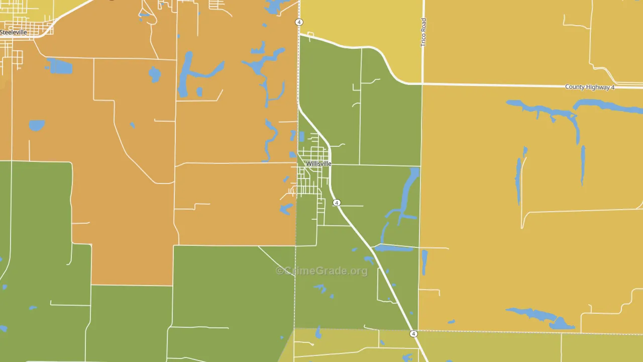 Willisville, IL Map of Burglary Rates