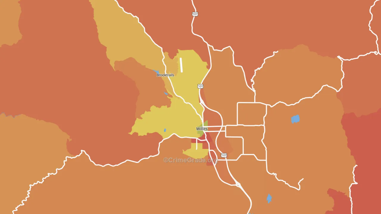 Willits, CA Map of Burglary Rates