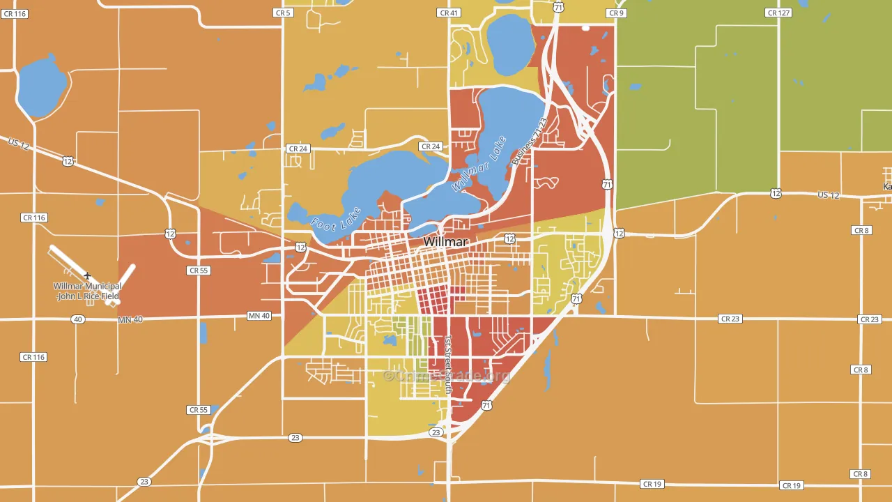 Willmar, MN Map of Burglary Rates