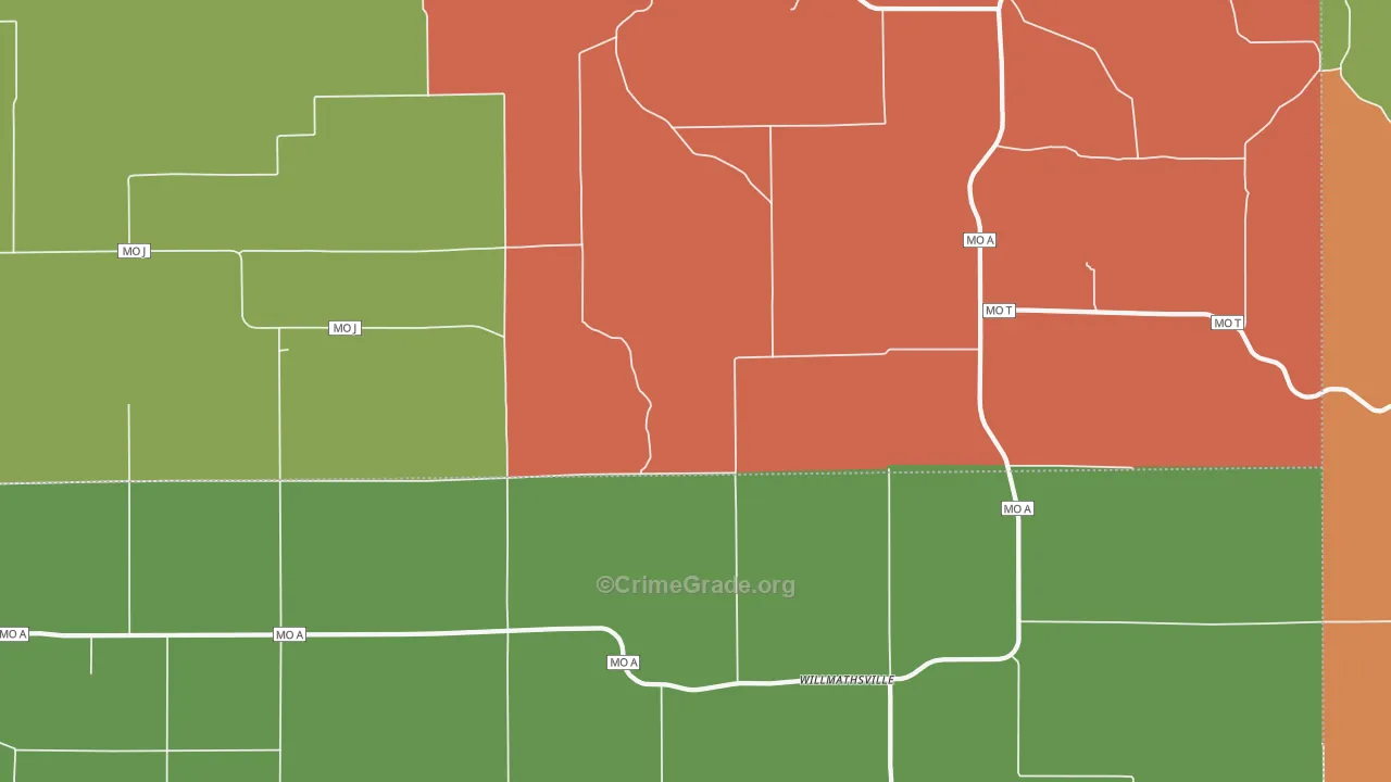 Willmathsville, MO Map of Burglary Rates