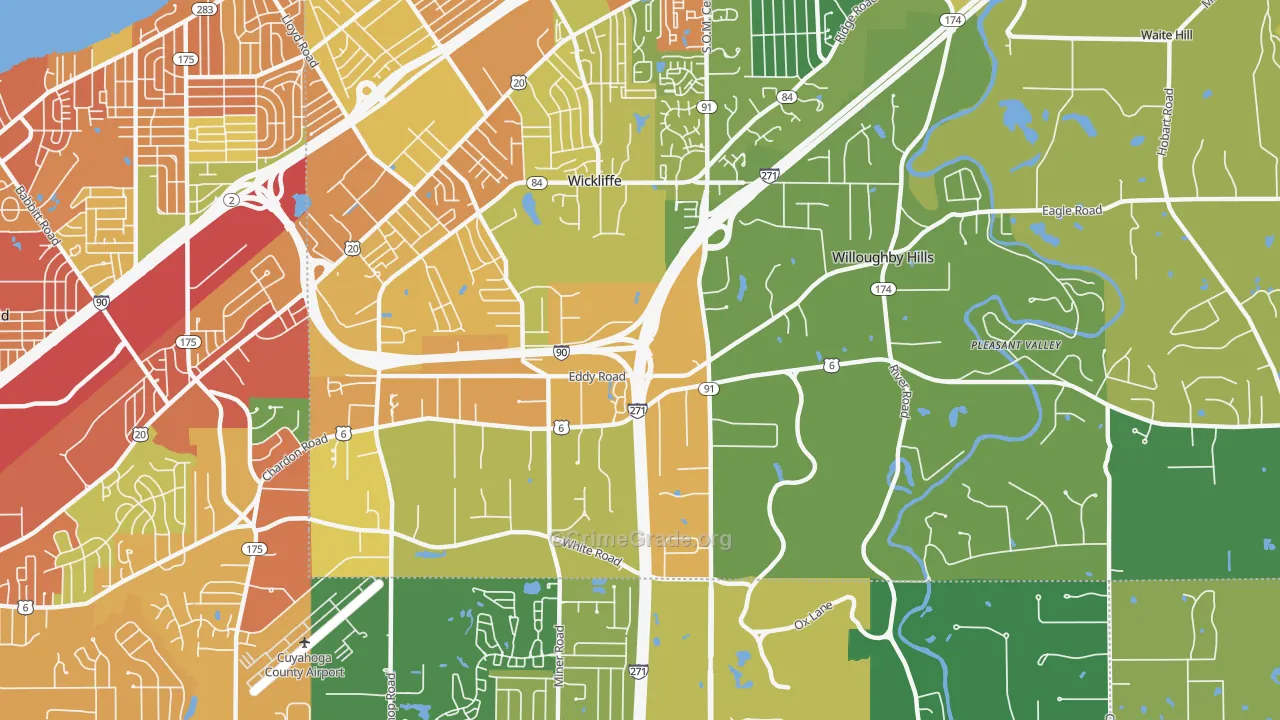 Willoughby Hills, OH Map of Burglary Rates