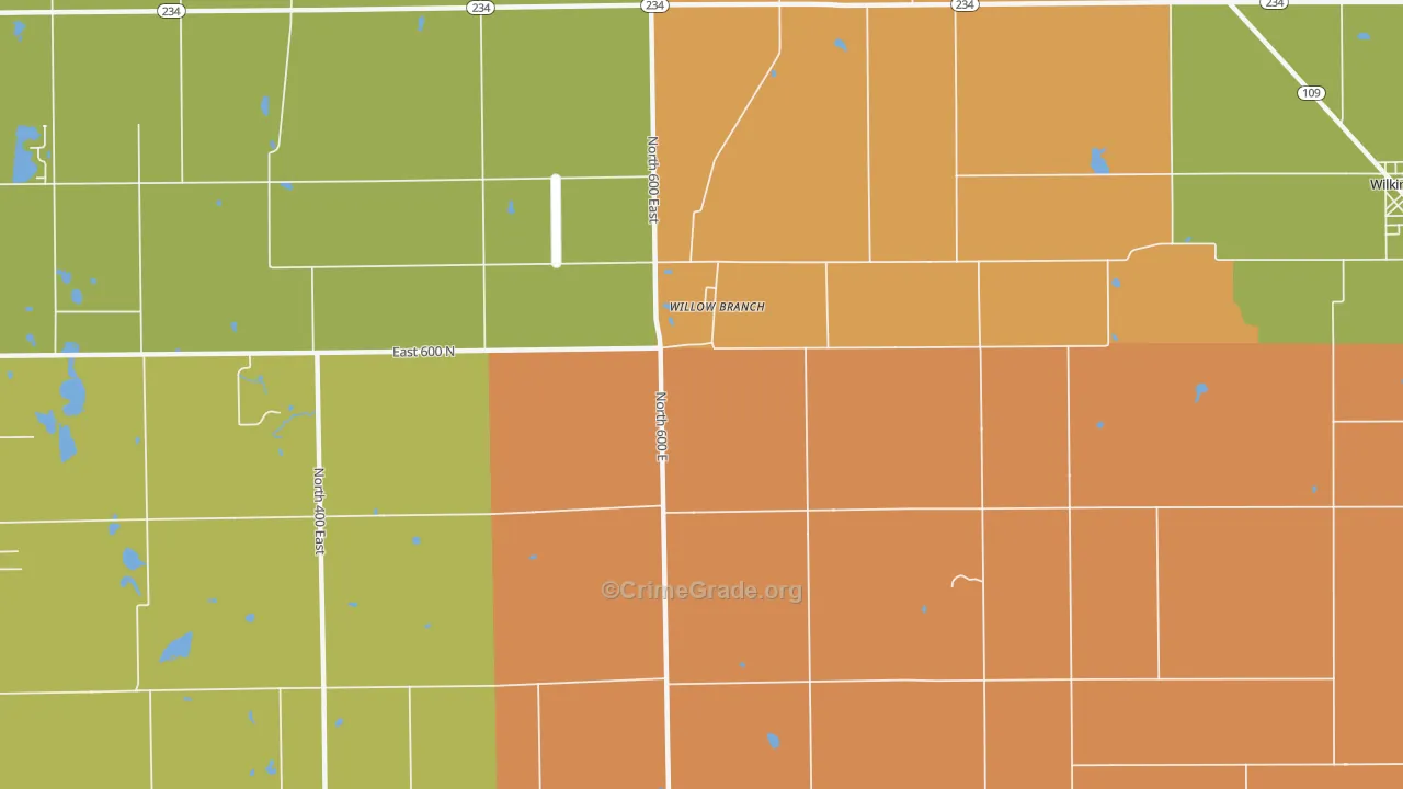Willow Branch, IN Map of Burglary Rates