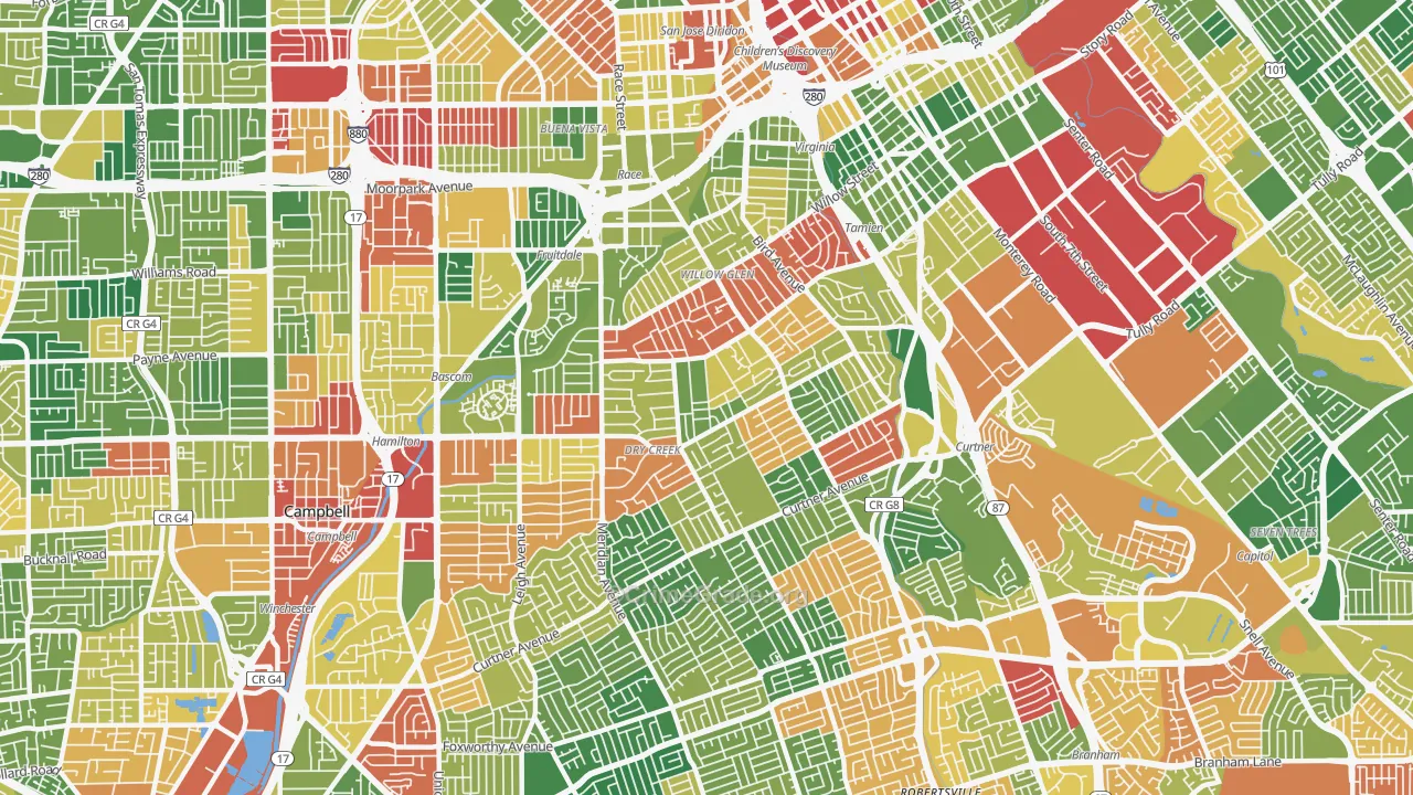Willow Glen, San Jose, CA Map of Burglary Rates