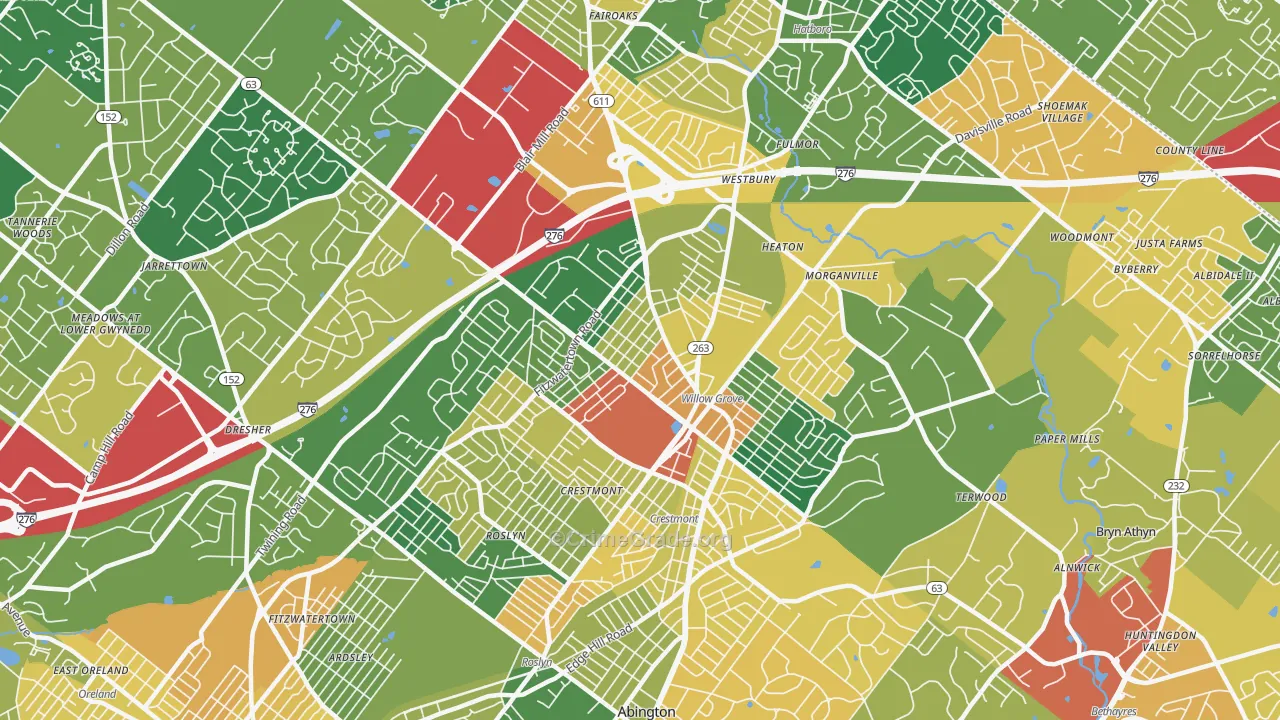 Willow Grove, PA Map of Burglary Rates