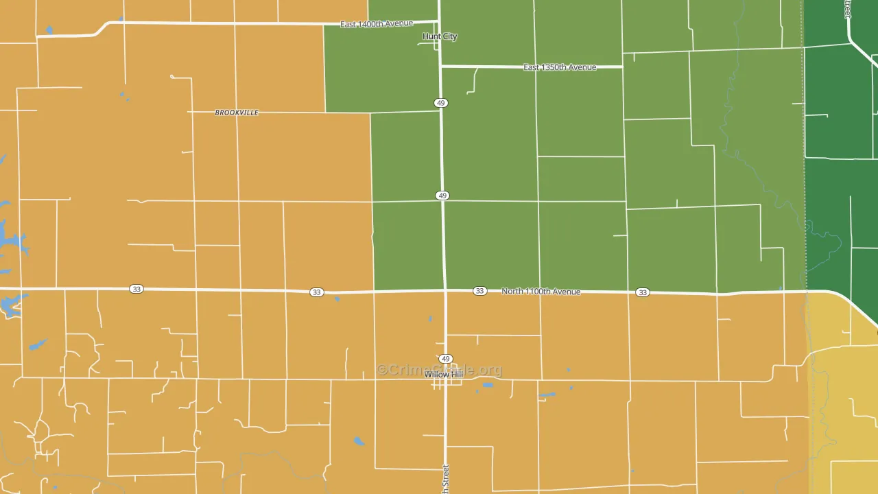 Willow Hill, IL Map of Burglary Rates
