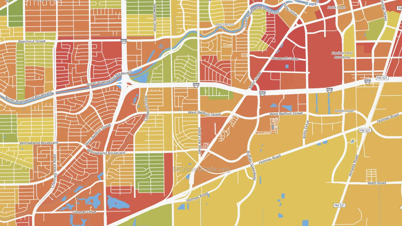 Willow Meadows-Willowbend Area, Houston, TX Map of Burglary Rates