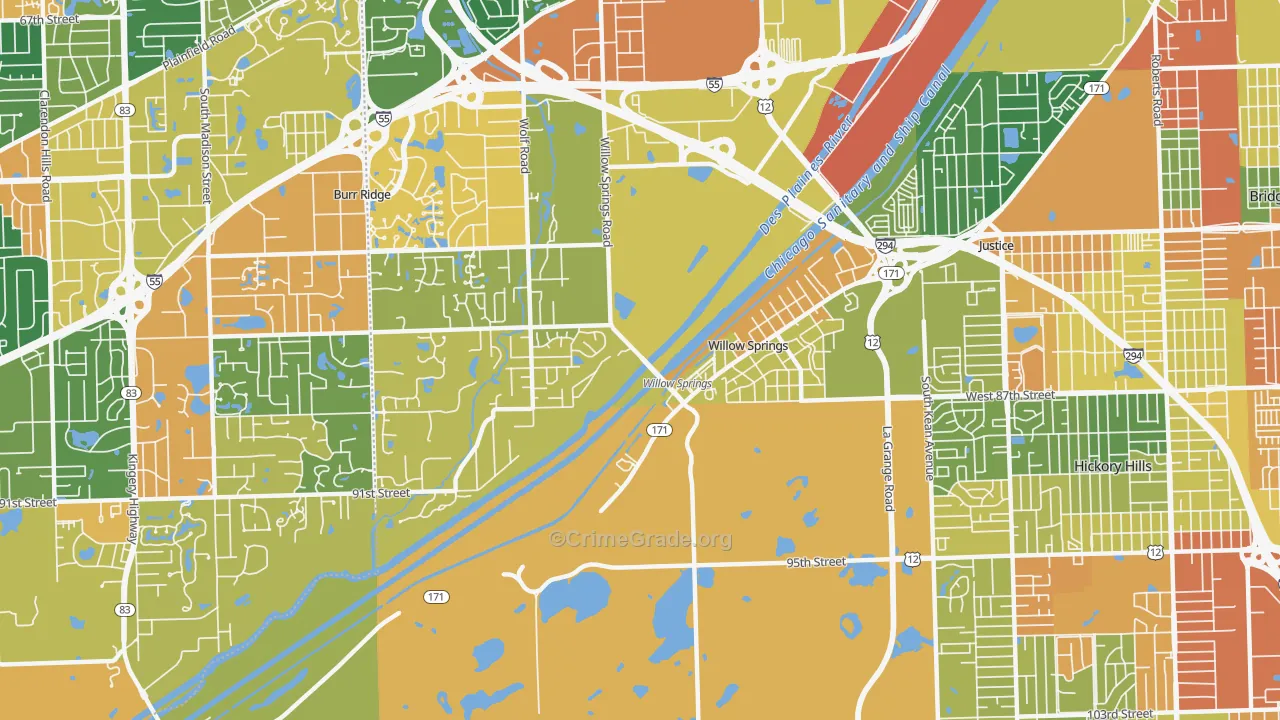 Willow Springs, IL Map of Burglary Rates