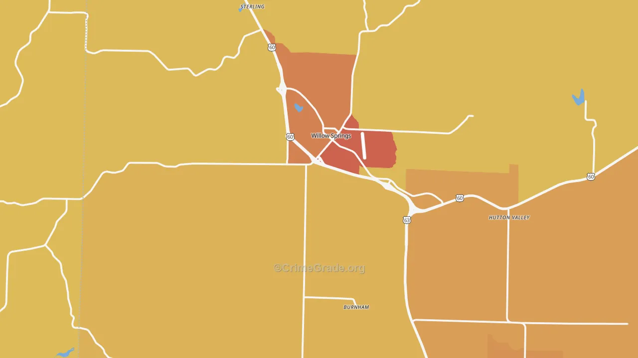 Willow Springs, MO Map of Burglary Rates