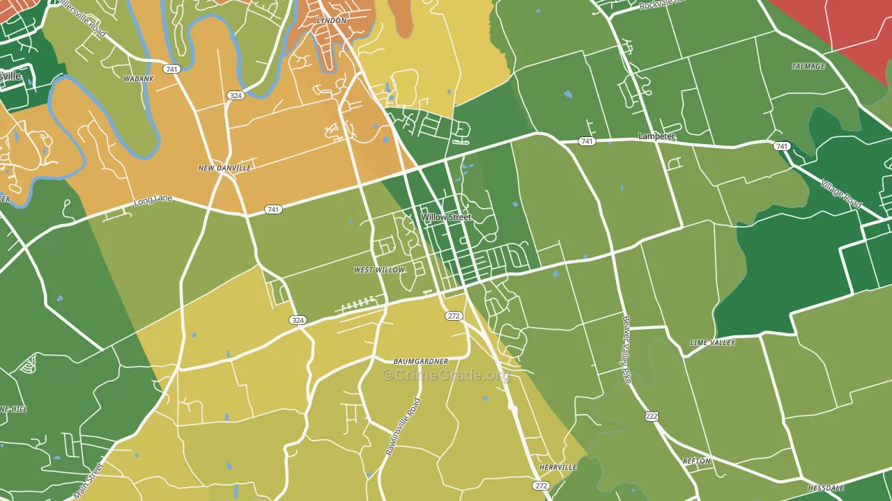 Willow Street, PA Map of Burglary Rates