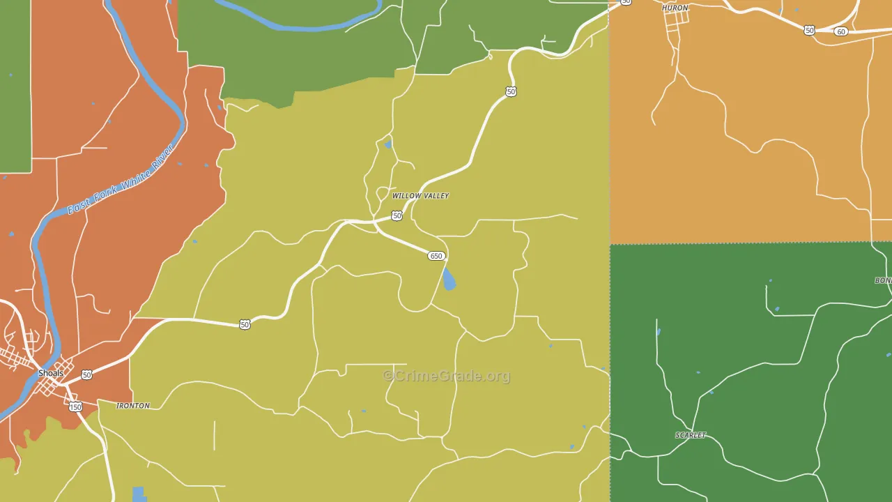 Willow Valley, IN Map of Burglary Rates