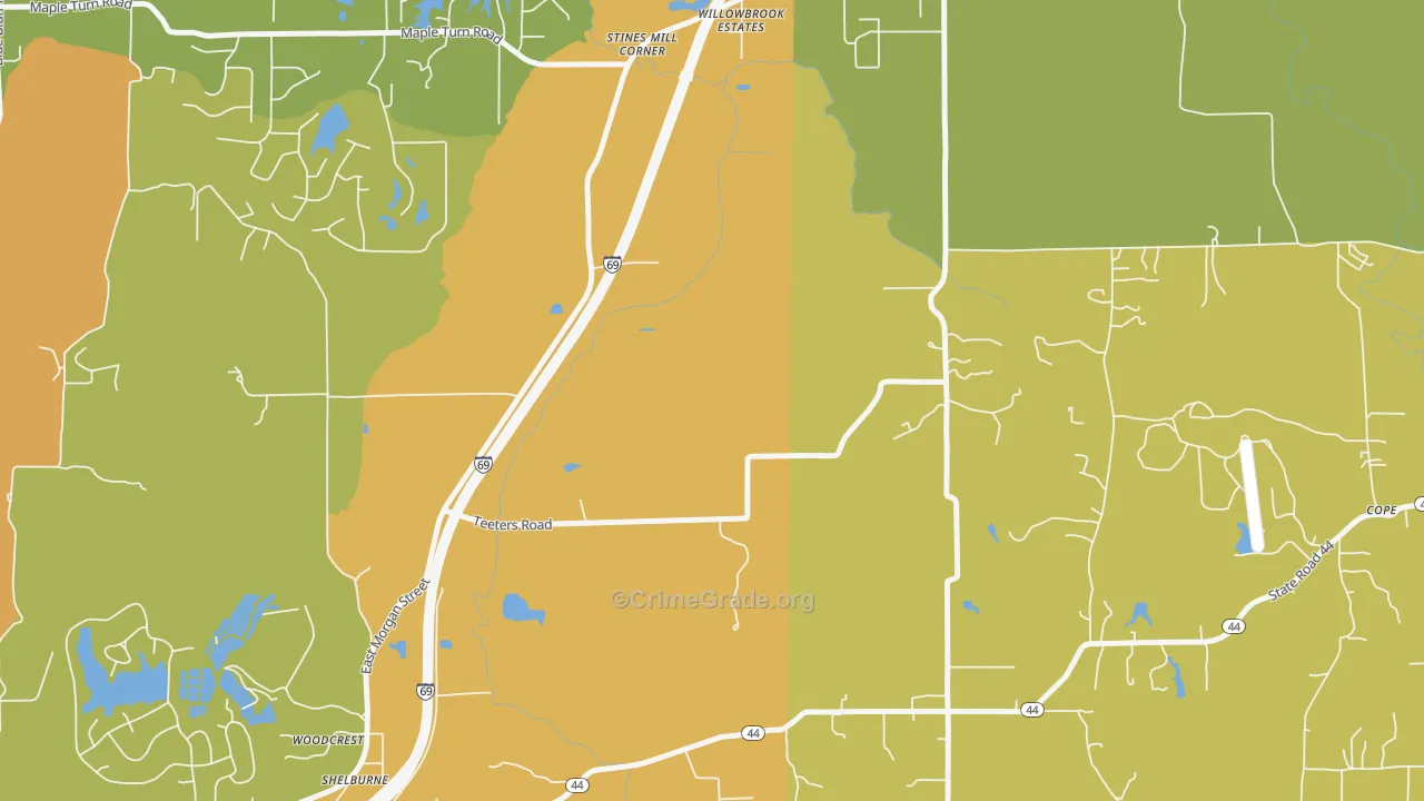 Willowbrook Estates, IN Map of Burglary Rates