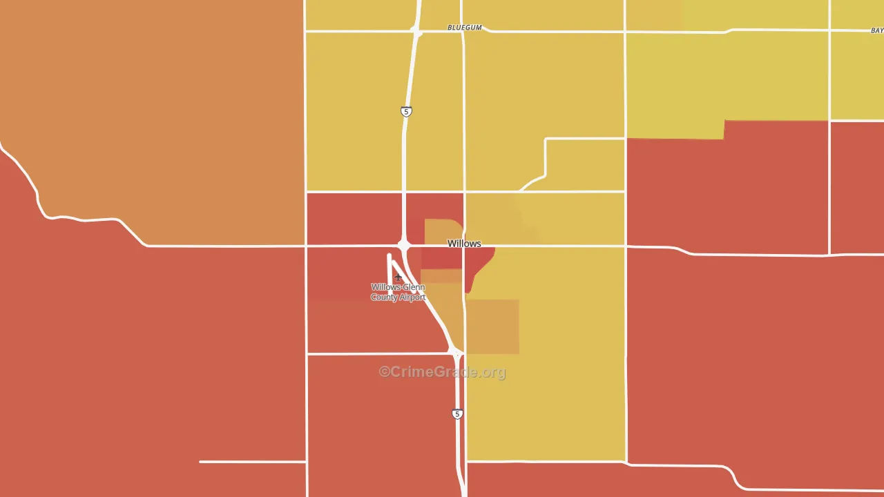 Willows, CA Map of Burglary Rates