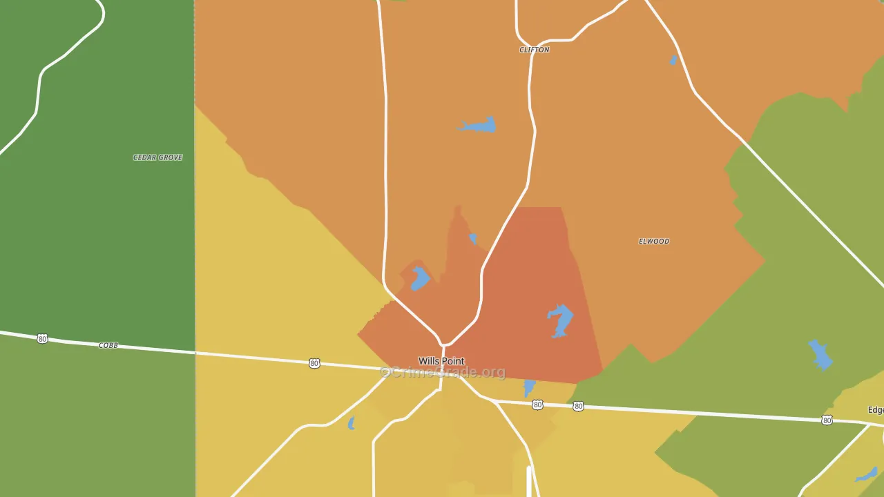 Wills Point, TX Map of Burglary Rates