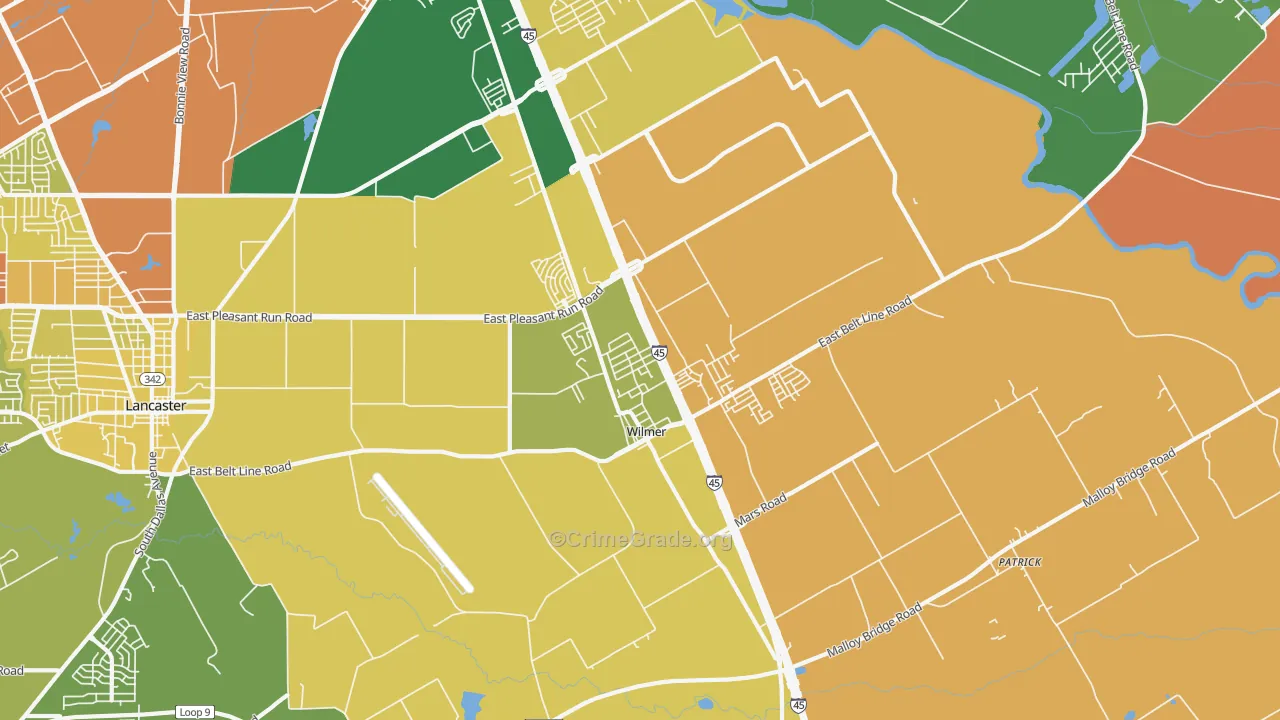 Wilmer, TX Map of Burglary Rates