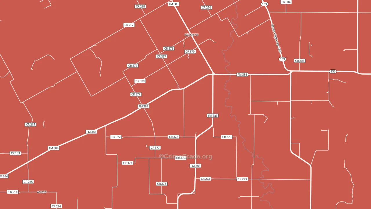 Wilmeth, TX Map of Burglary Rates