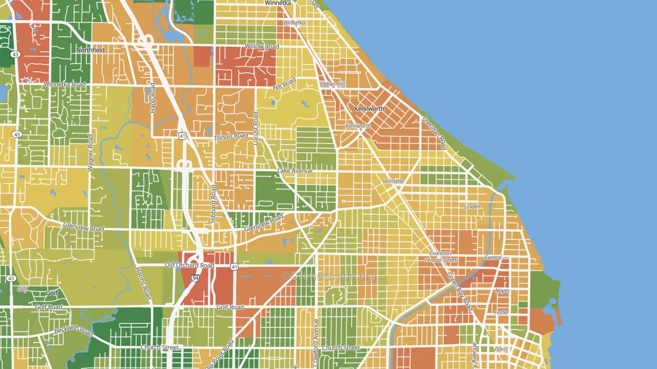 Wilmette, IL Map of Burglary Rates
