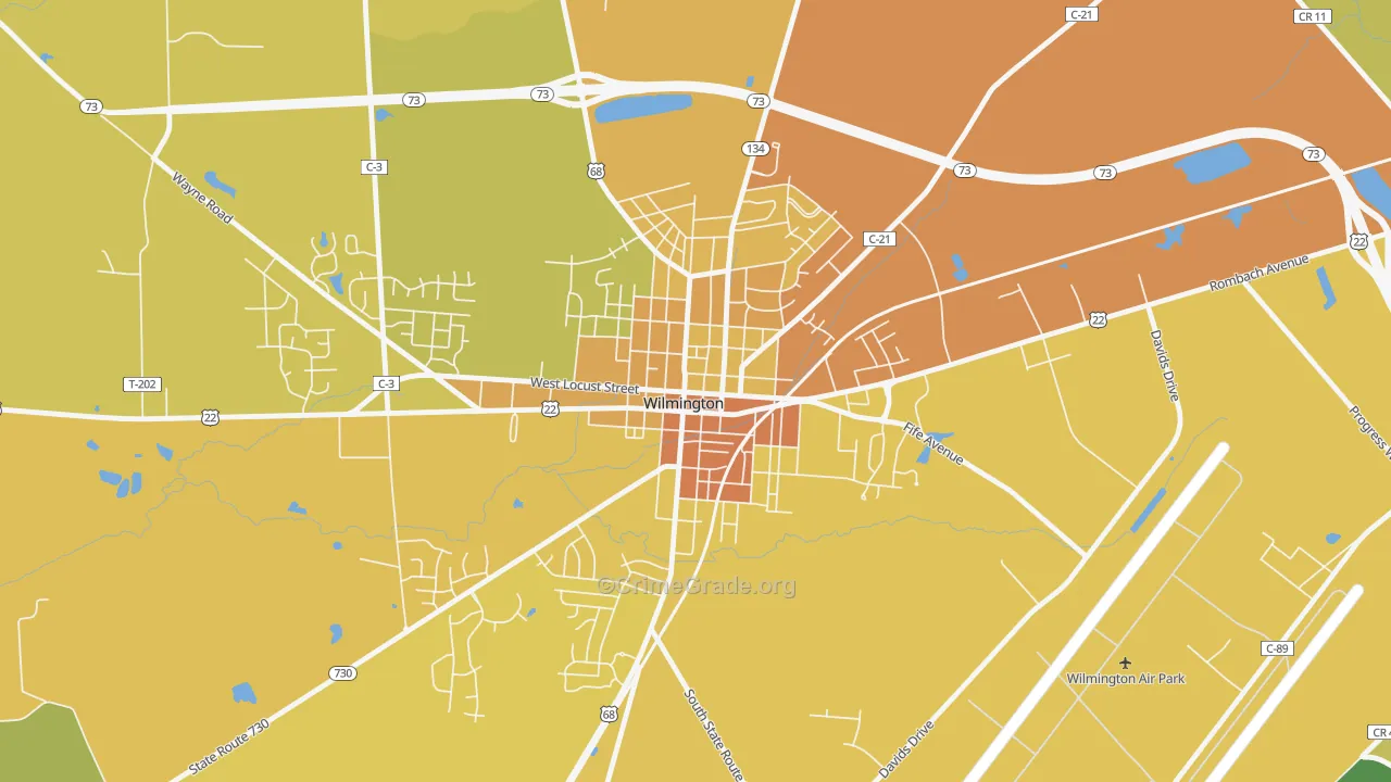 Wilmington Historic District, Wilmington, OH Map of Burglary Rates