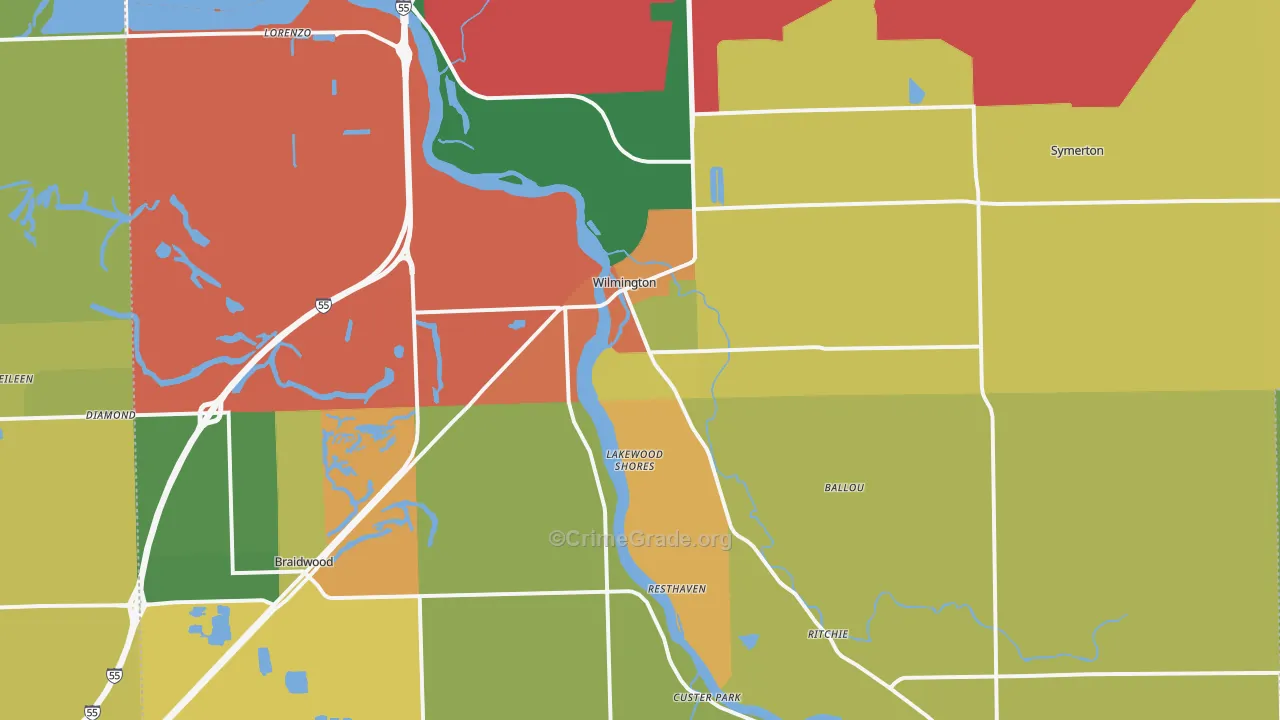Wilmington, IL Map of Burglary Rates