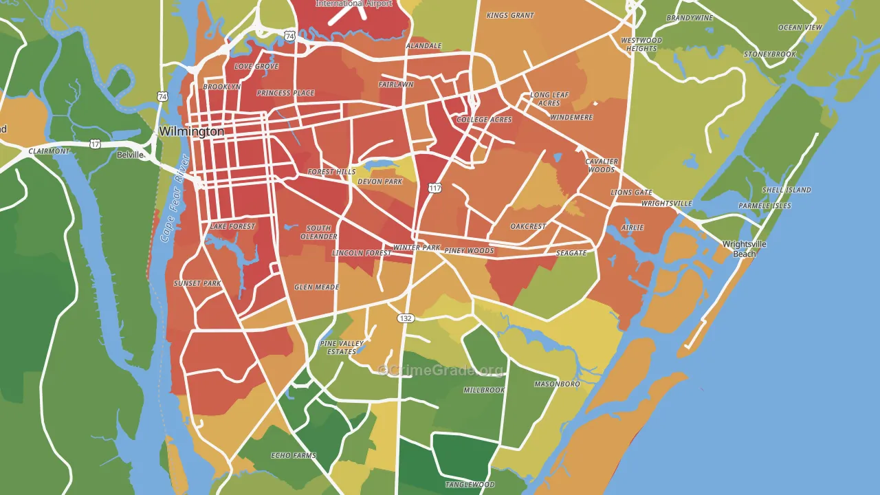 Wilmington, NC Map of Burglary Rates