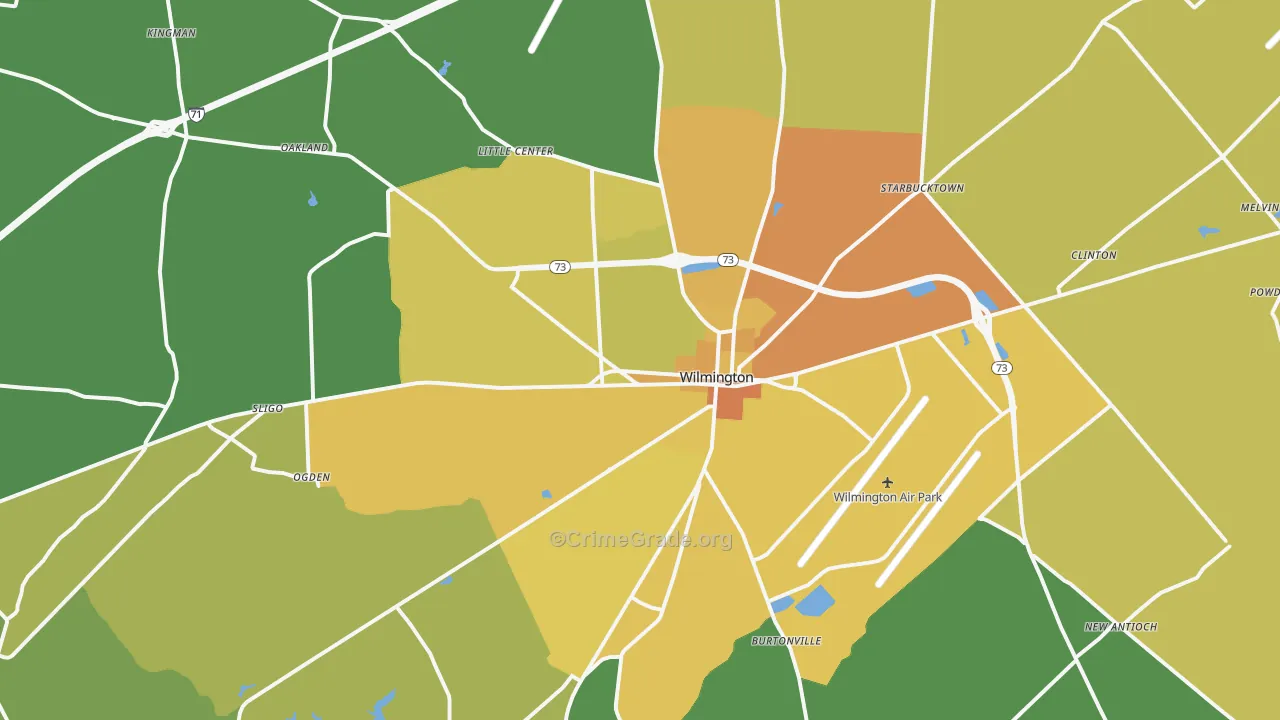 Wilmington, OH Map of Burglary Rates