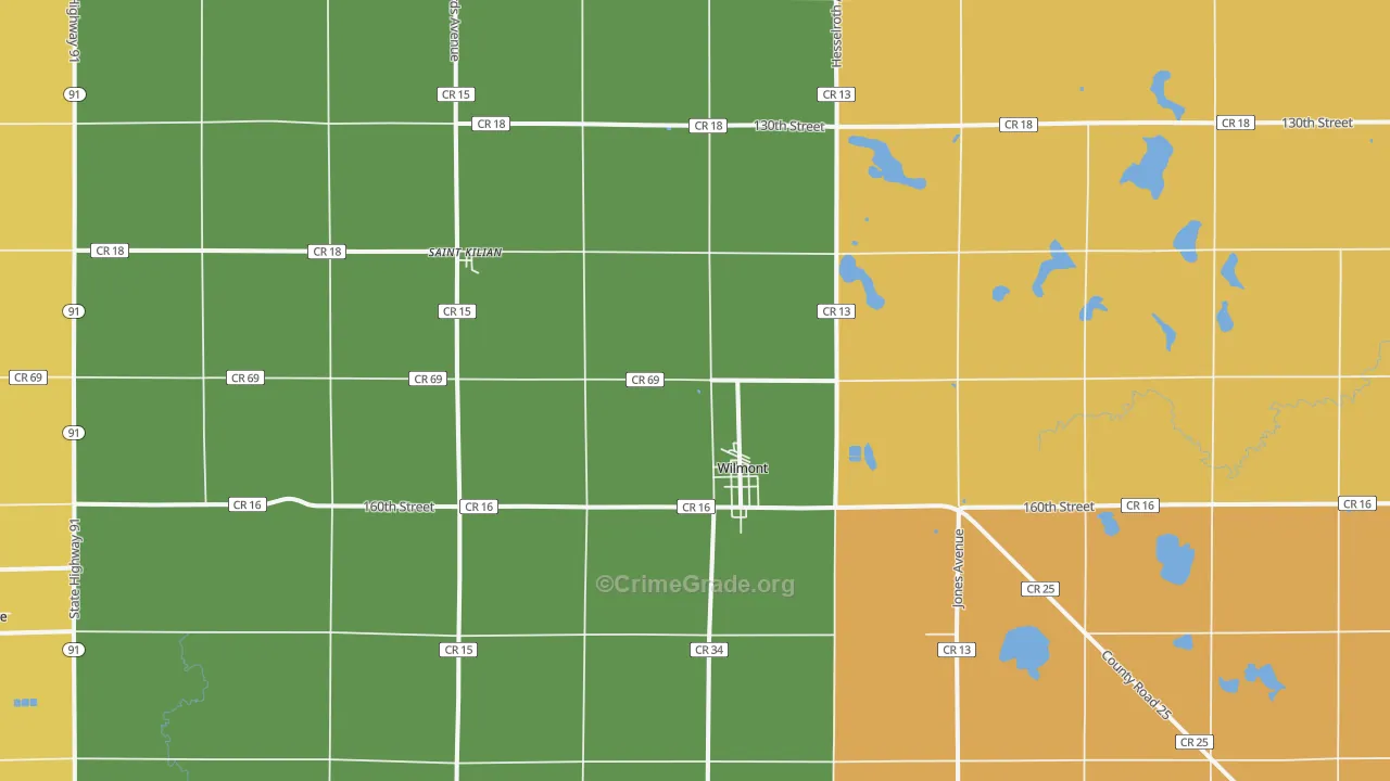 Wilmont, MN Map of Burglary Rates