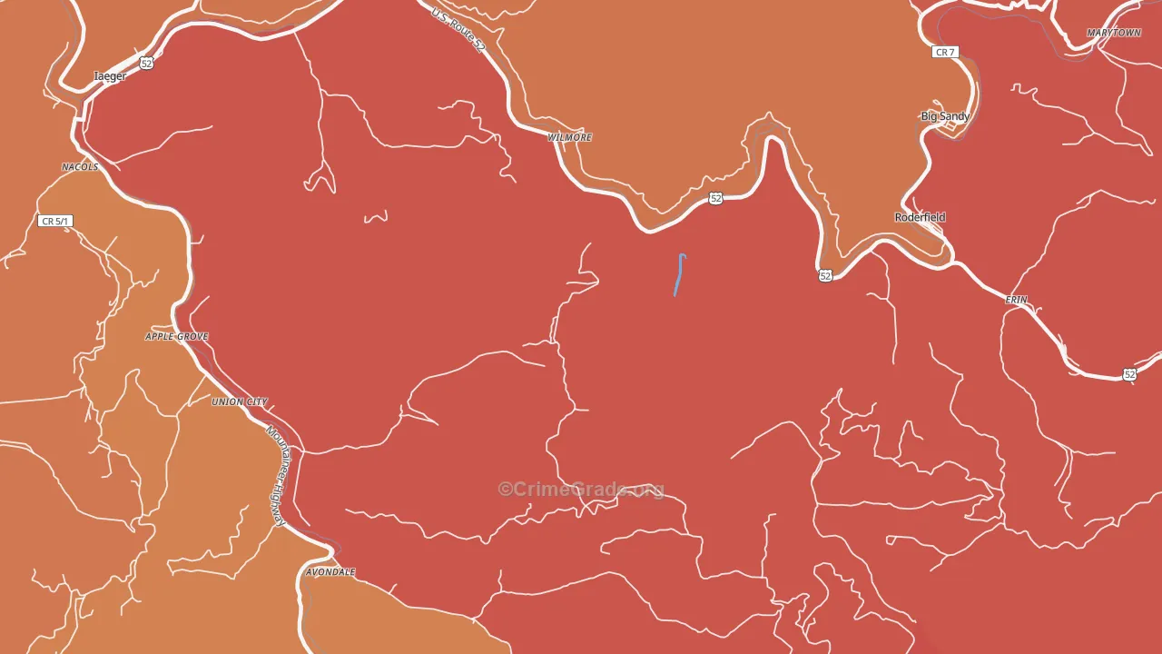 Wilmore, WV Map of Burglary Rates