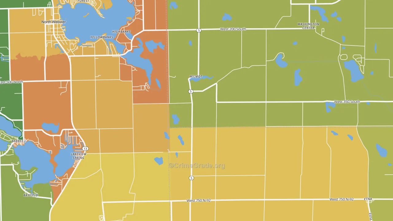 Wilmot, IN Map of Burglary Rates