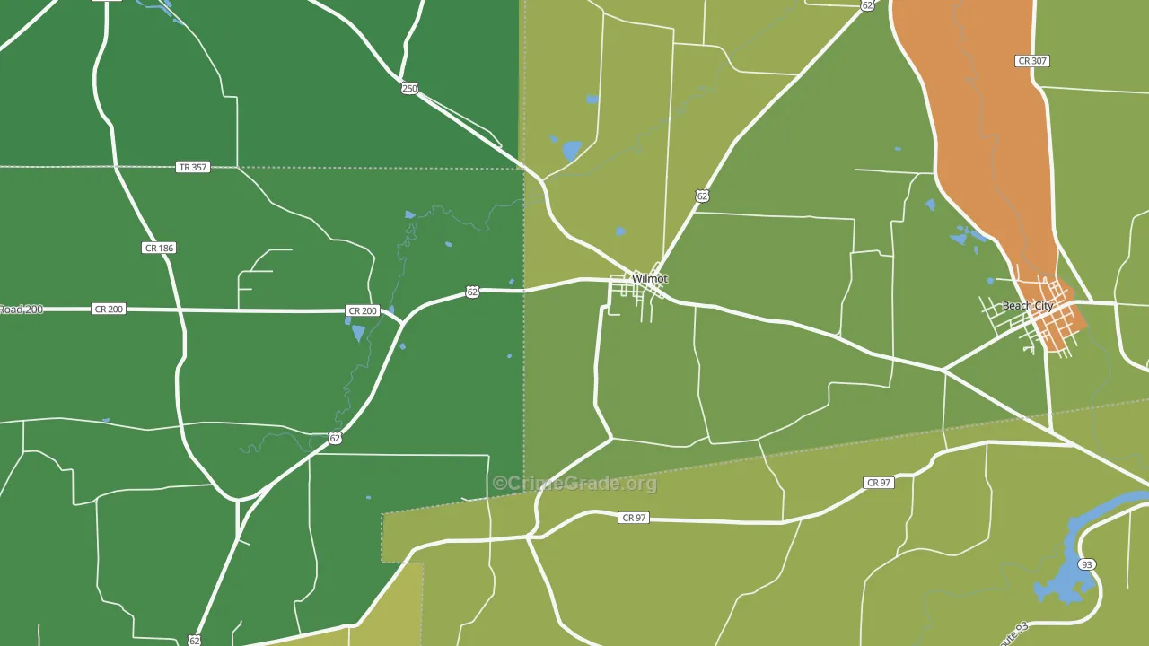 Wilmot, OH Map of Burglary Rates