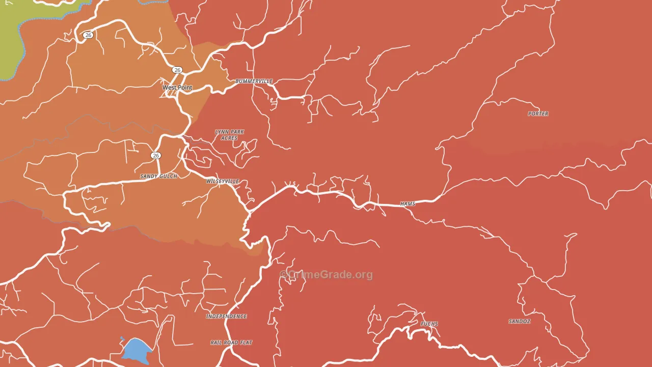 Wilseyville, CA Map of Burglary Rates