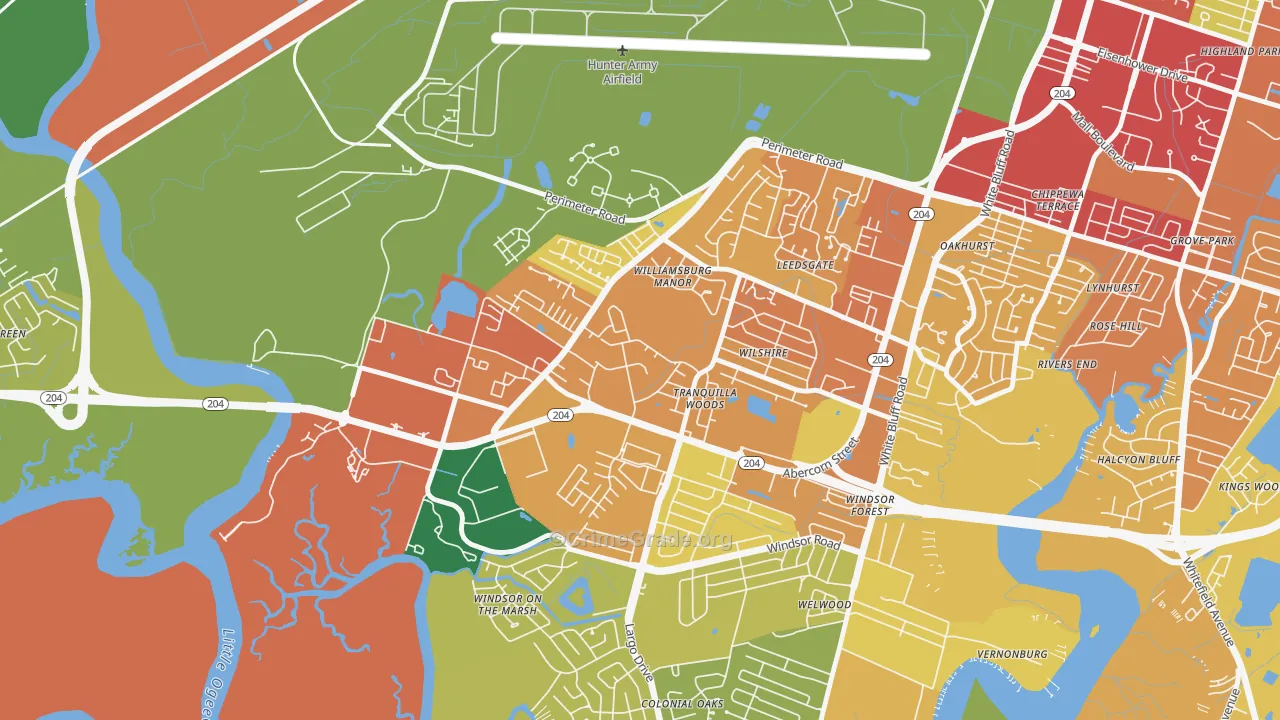 Wilshire Estates-Savannah Mall, Savannah, GA Map of Burglary Rates