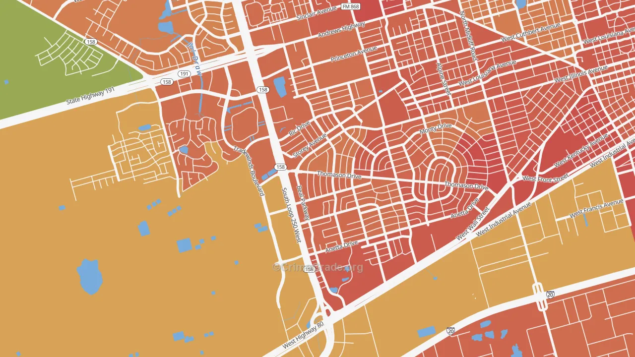 Wilshire Park, Midland, TX Map of Burglary Rates