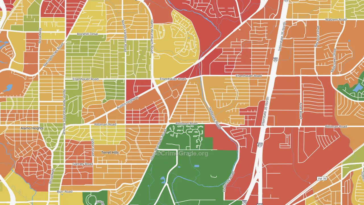 Wilshire, San Antonio, TX Map of Burglary Rates