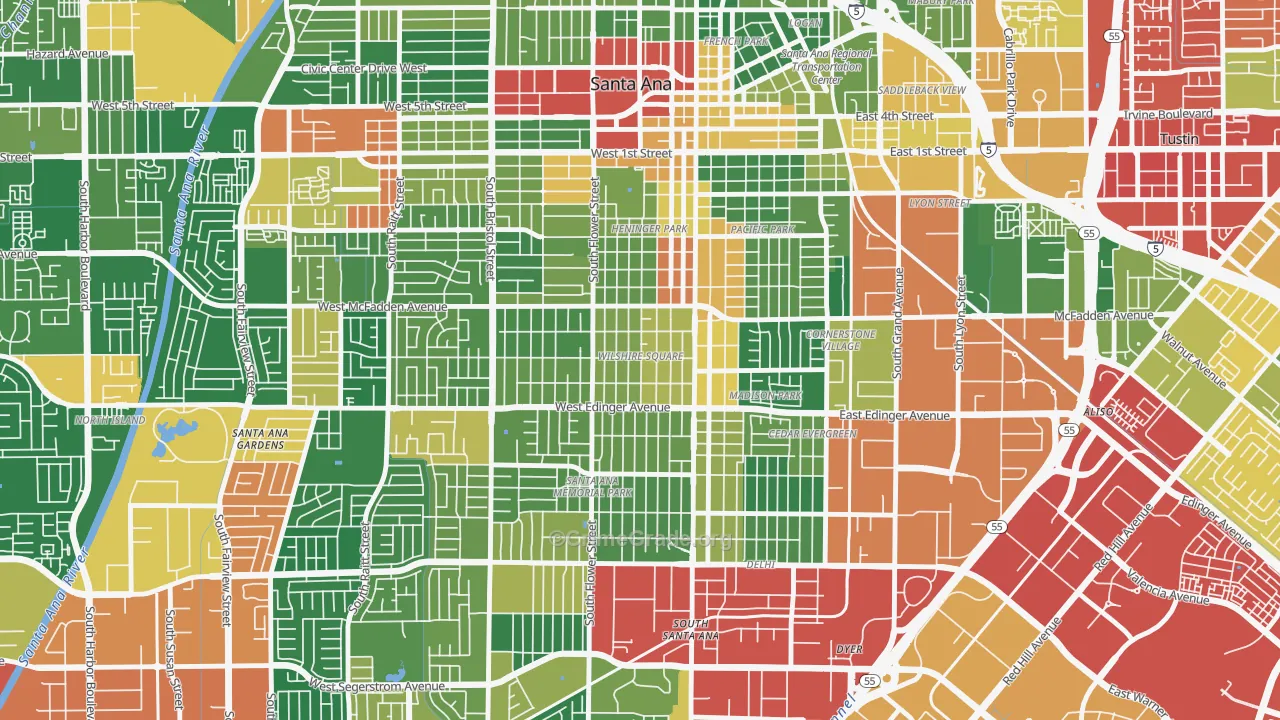 Wilshire Square, Santa Ana, CA Map of Burglary Rates