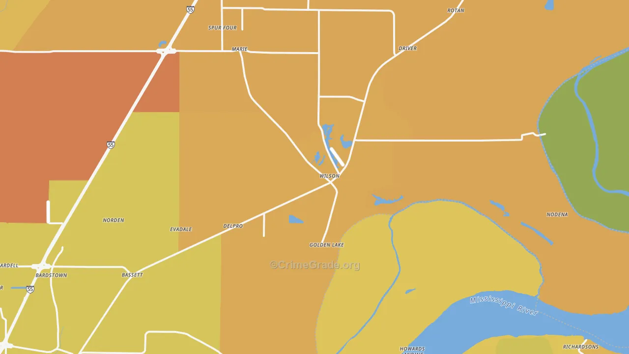 Wilson, AR Map of Burglary Rates