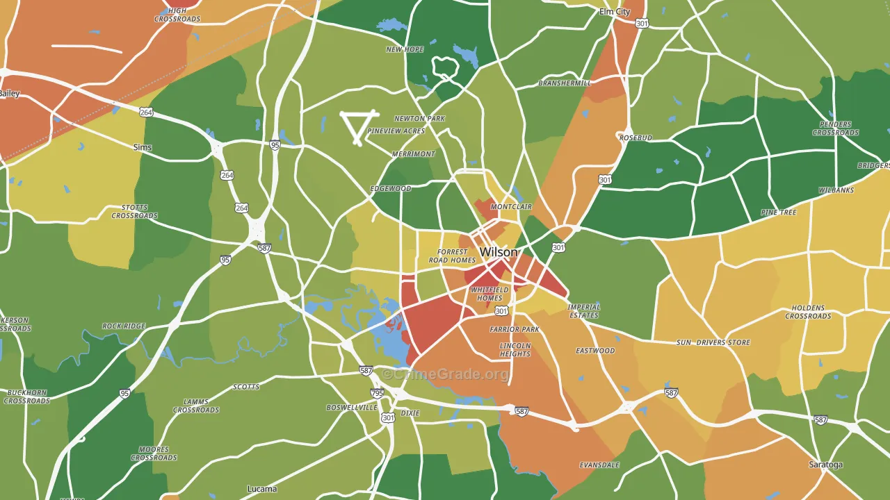 Wilson County, NC Map of Burglary Rates