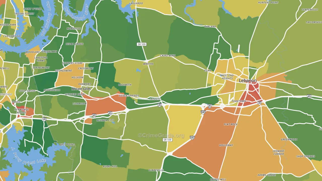Wilson County, TN Map of Burglary Rates