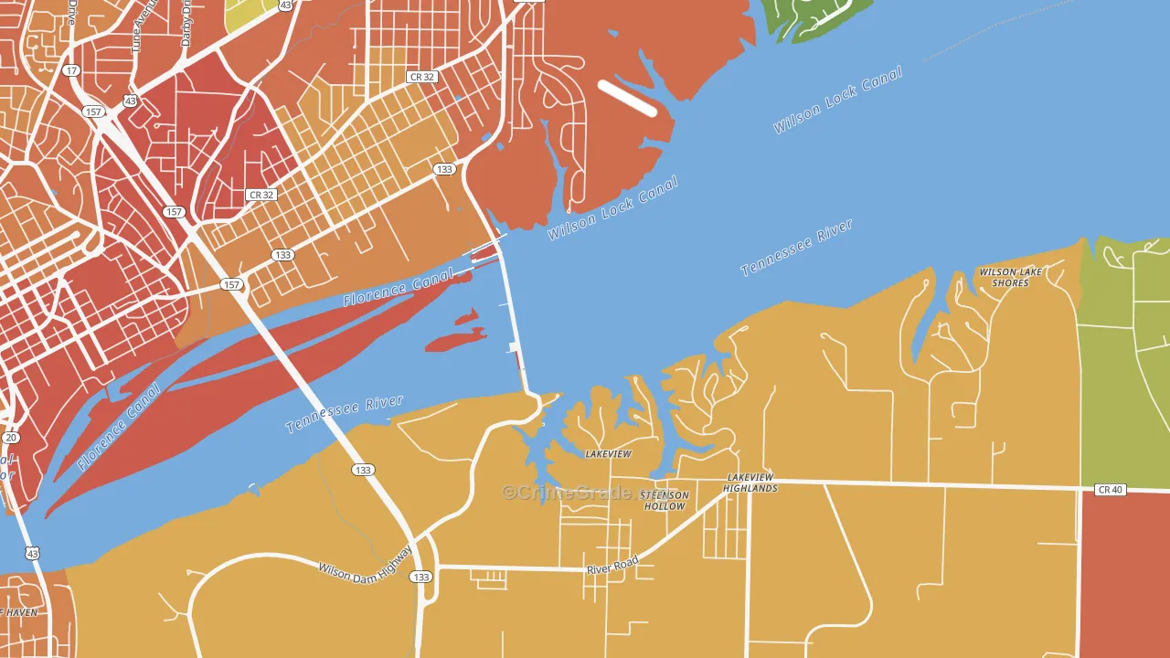 Wilson Lake Shores, AL Map of Burglary Rates