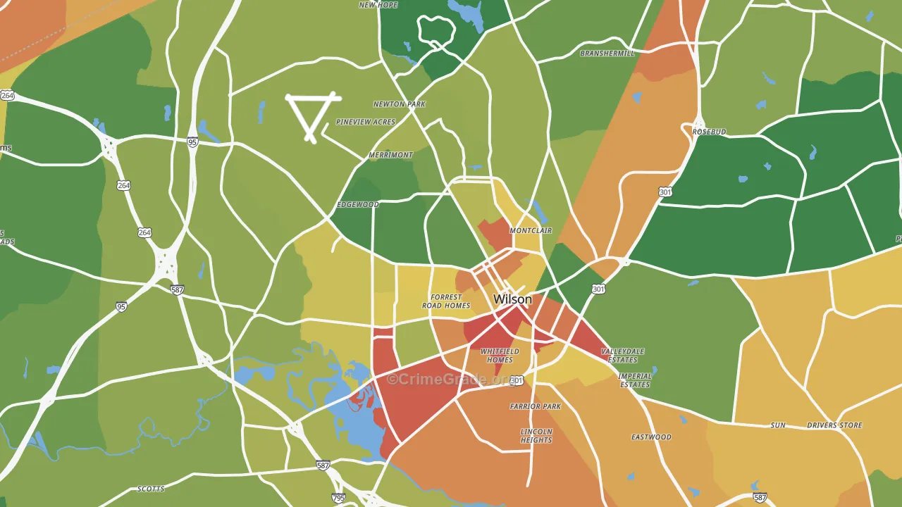 Wilson, NC Map of Burglary Rates