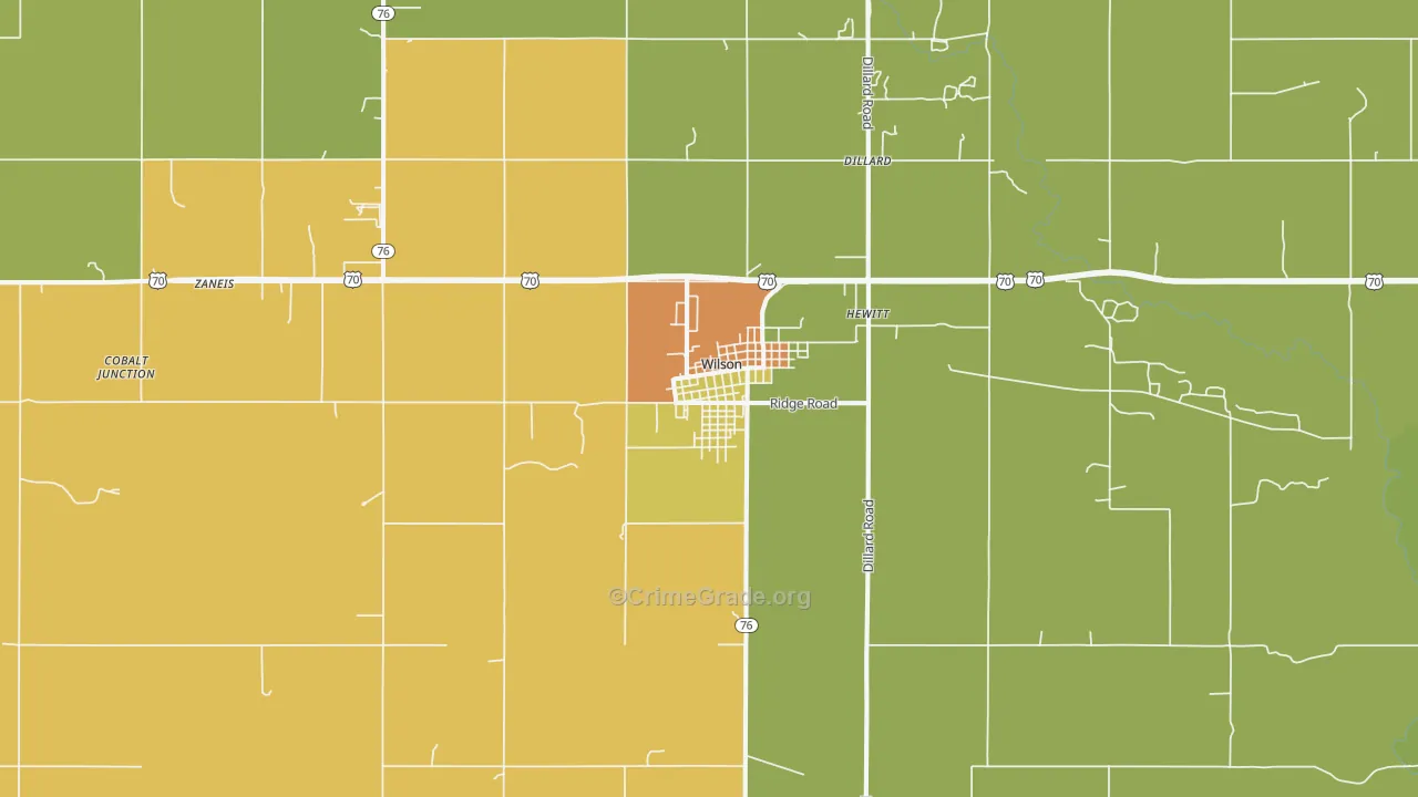 Wilson, OK Map of Burglary Rates