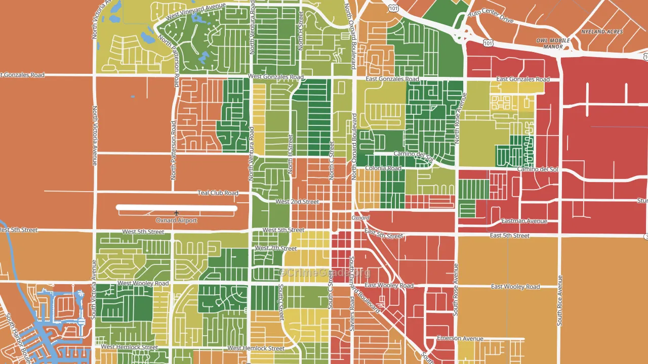 Wilson, Oxnard, CA Map of Burglary Rates