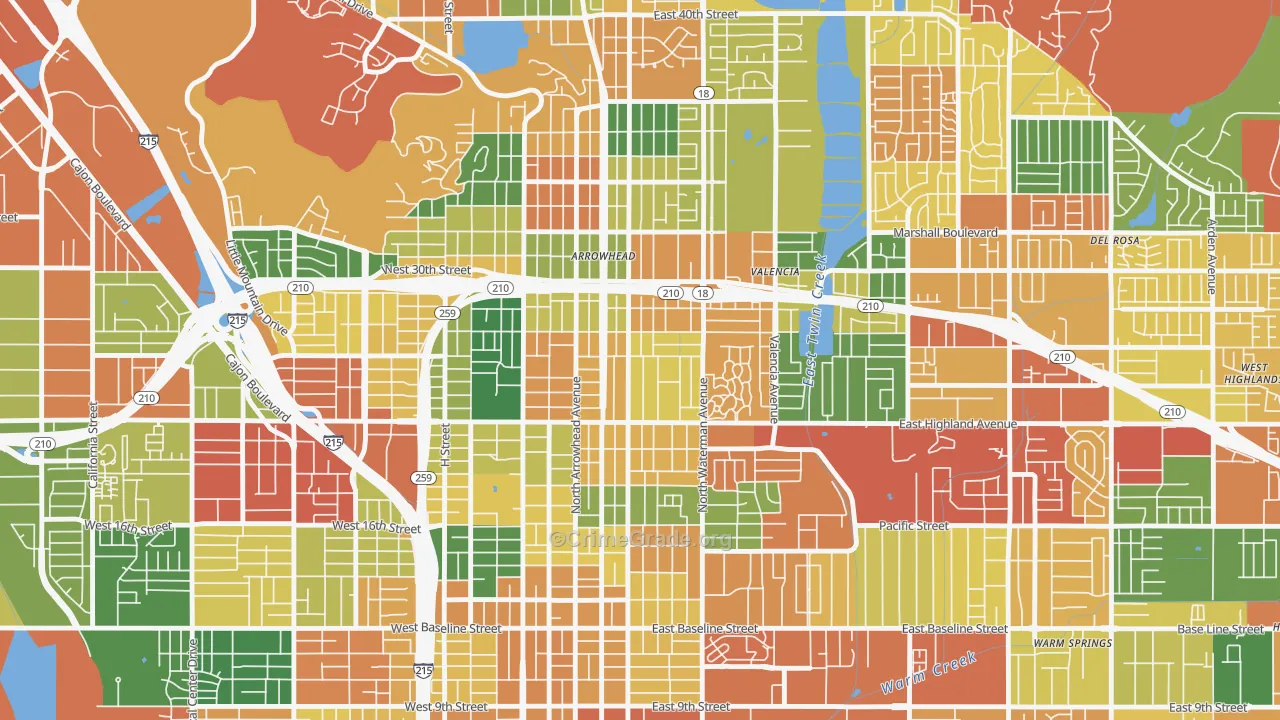 Wilson-Riverside, San Bernardino, CA Map of Burglary Rates