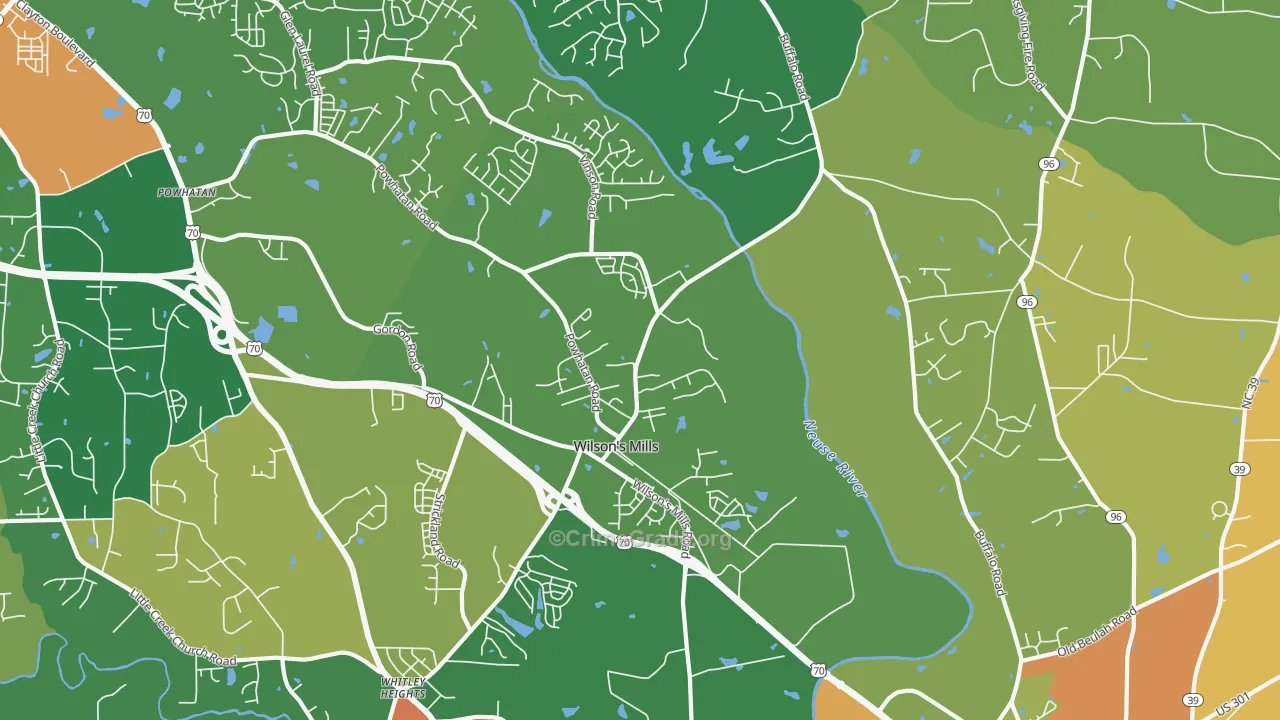 Wilsons Mills, NC Map of Burglary Rates