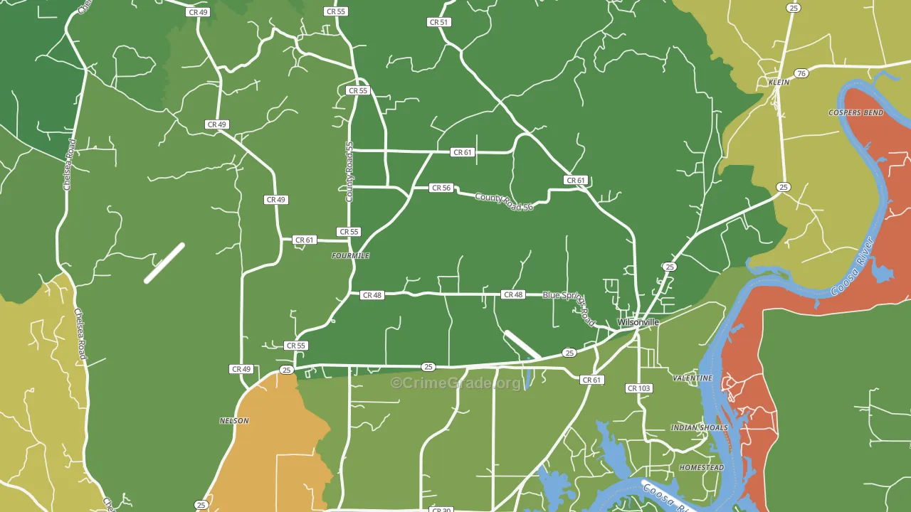 Wilsonville, AL Map of Burglary Rates