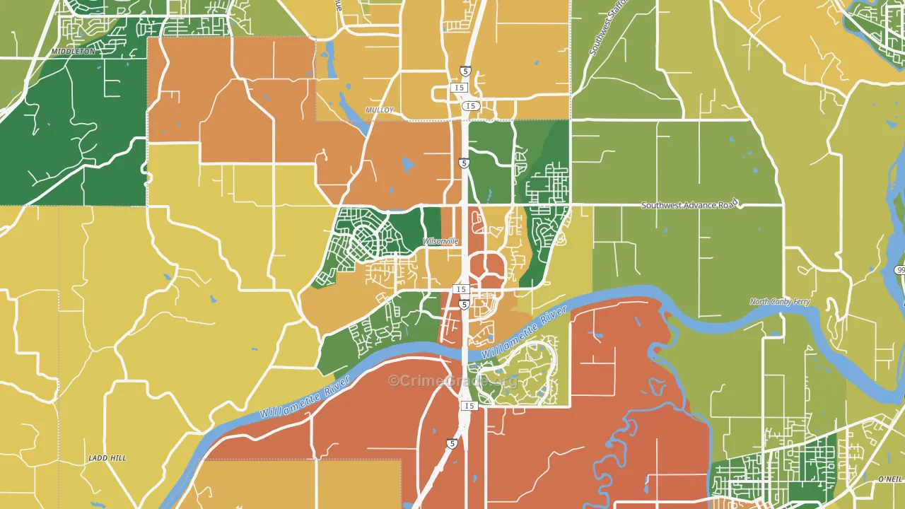 Wilsonville, OR Map of Burglary Rates