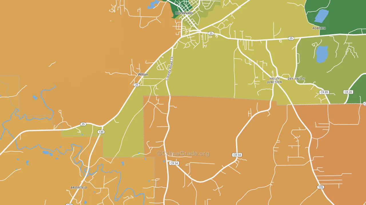 Wilton, AL Map of Burglary Rates