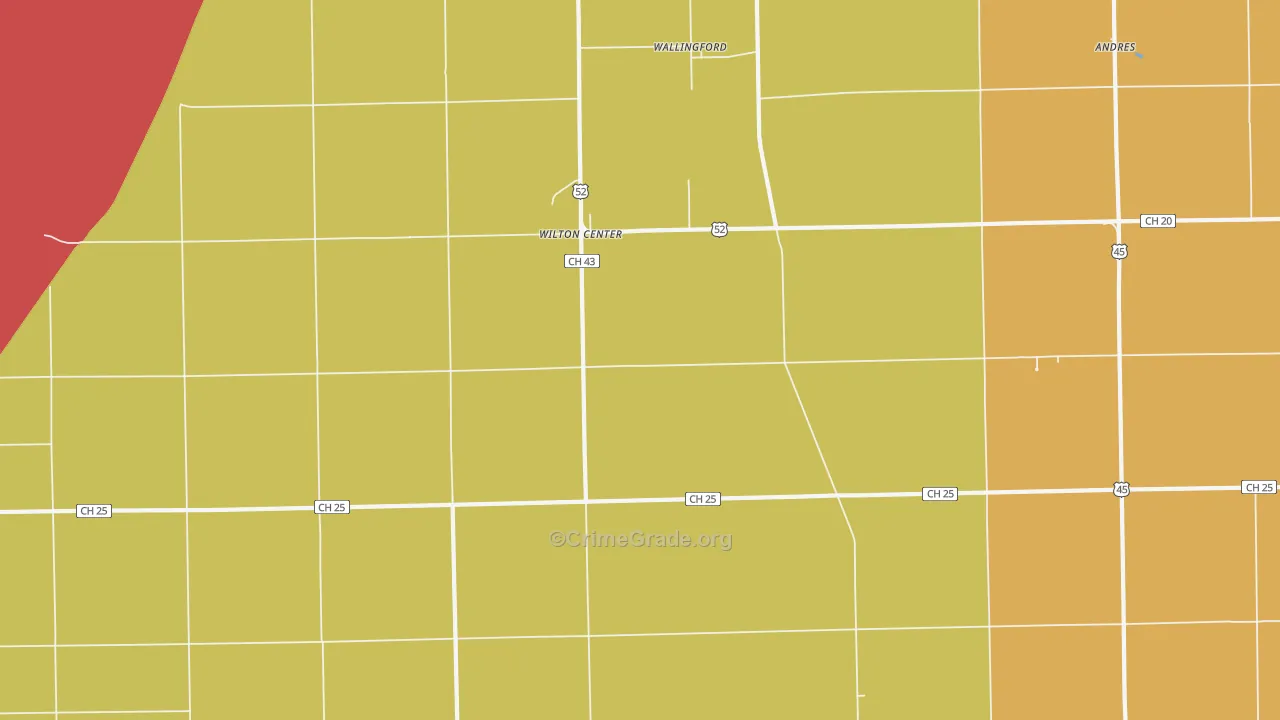 Wilton Center, IL Map of Burglary Rates